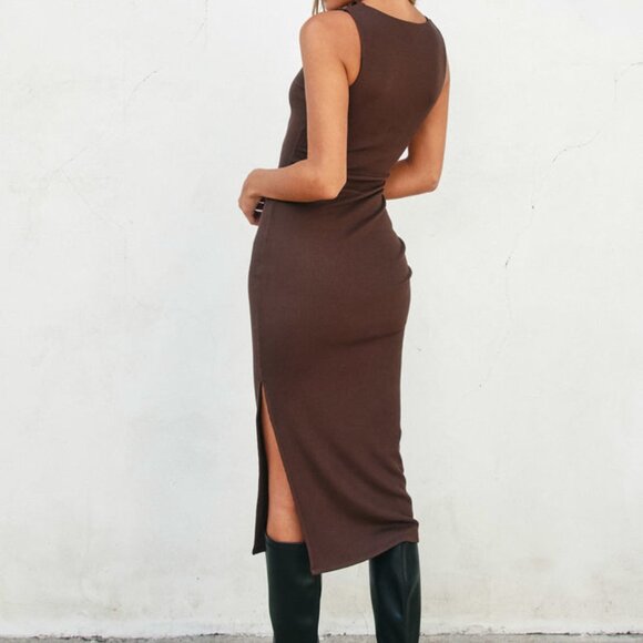 Square Neck Ribbed Knit Midi Dress - Picture 2 of 3